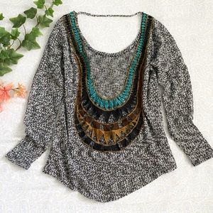 Vintage Havana (juniors) knit boho embroidery long sleeve